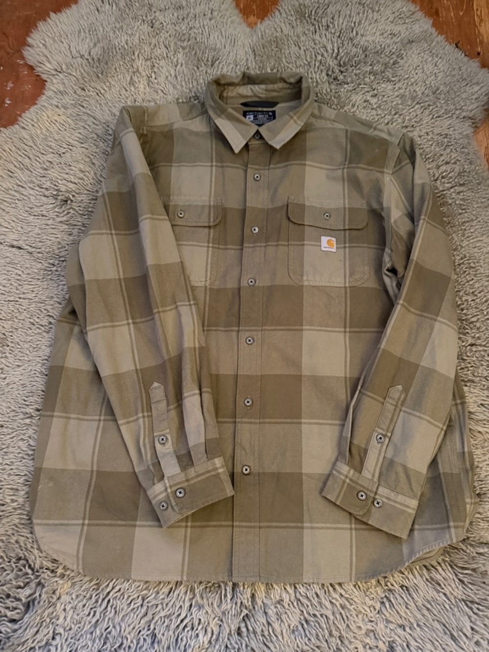 Carhartt Olive & Tan Plaid Flannel Work Shirt